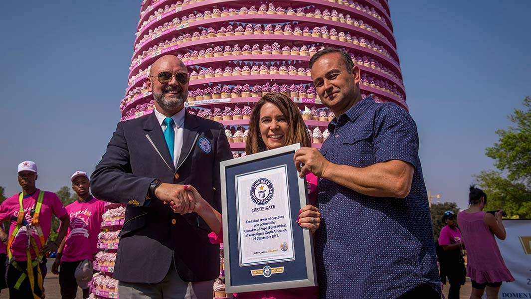South African cancer charity builds tallest tower of cupcakes