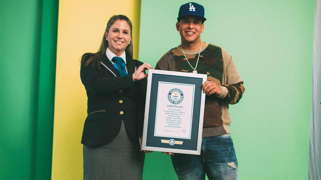 GUINNESS WORLD RECORDS™ RECOGNIZES DADDY YANKEE  AS THE FIRST LATIN ARTIST TO REACH THE NUMBER 1 ON SPOTIFY