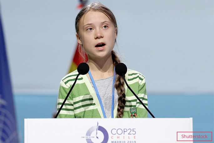 Greta gives a speech at the UN COP 25 conference, which had to be relocated from Chile to Spain, in Dec 2019