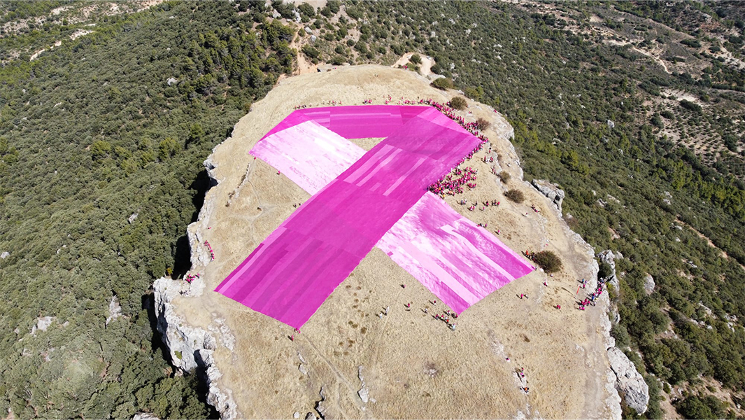 Largest awareness ribbon created for Breast Cancer Awareness Month