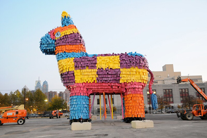 The giant, super-colourful donkey-shaped piñata