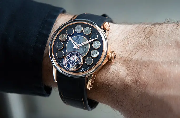 most meteorite inserts in a watch worn on hand