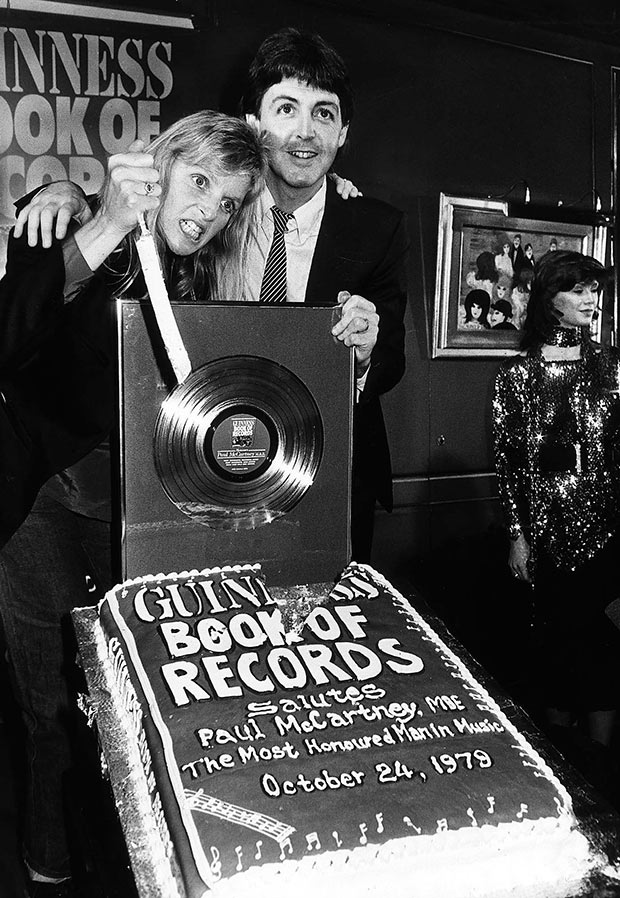 Paul McCartney and his wife at the time, Linda, at a dinner in his honour hosted by Guinness World Records at Les Ambassadeurs Club in London on 24 October 1979