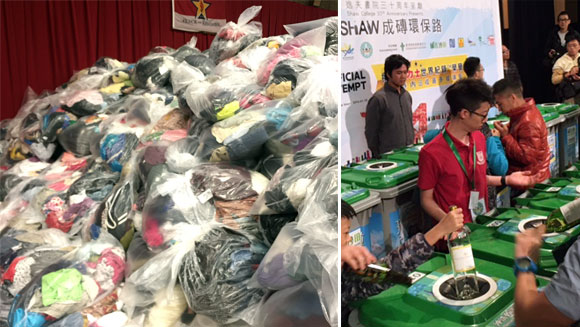 Recycling records set in US and Hong Kong after campaigns collect mountains of used clothes and bottles