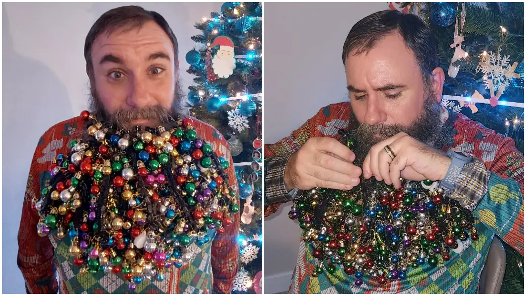 Man Decorates His Beard Like A Christmas Tree Using 710 Baubles Guinness World Records 