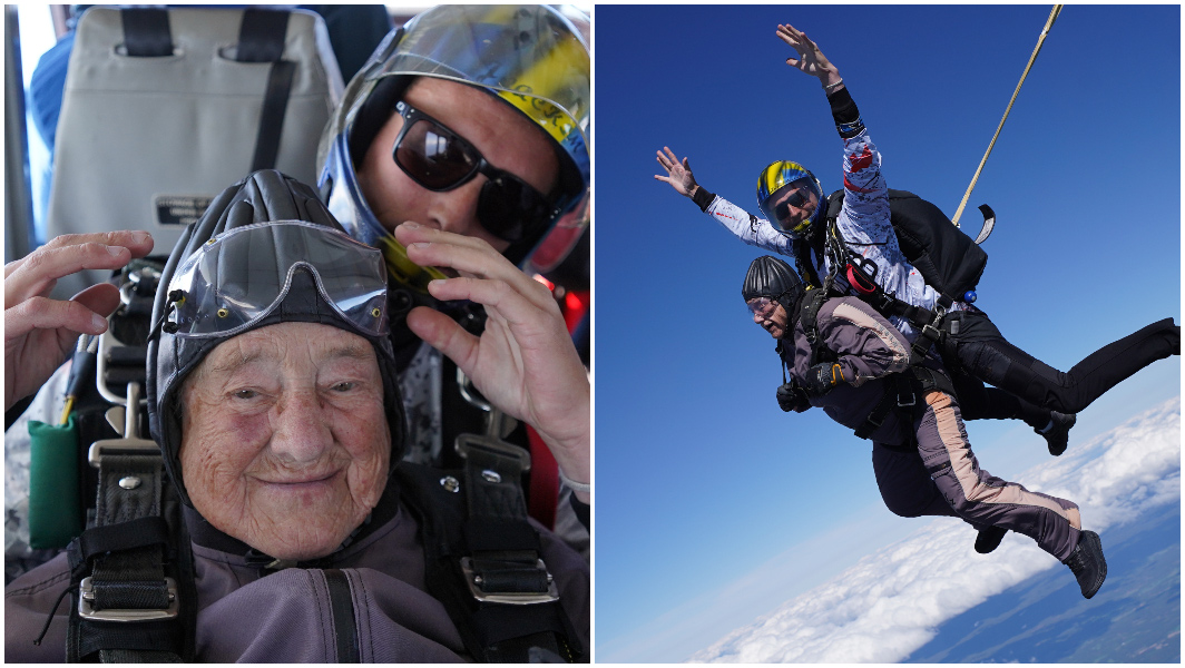 Rut parachuting and smiling