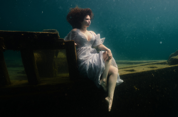 model sitting on top of the shipwreck