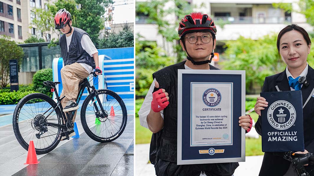 new-split-image-of-caisheng-riding-bike-backwards-and-holding-certificate-with-adjudicator