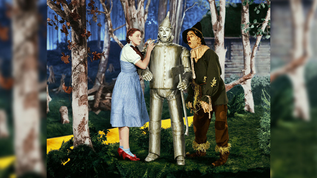 split image of wizard of oz and ruby slipper