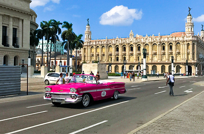 A vintage pink car in Cuba