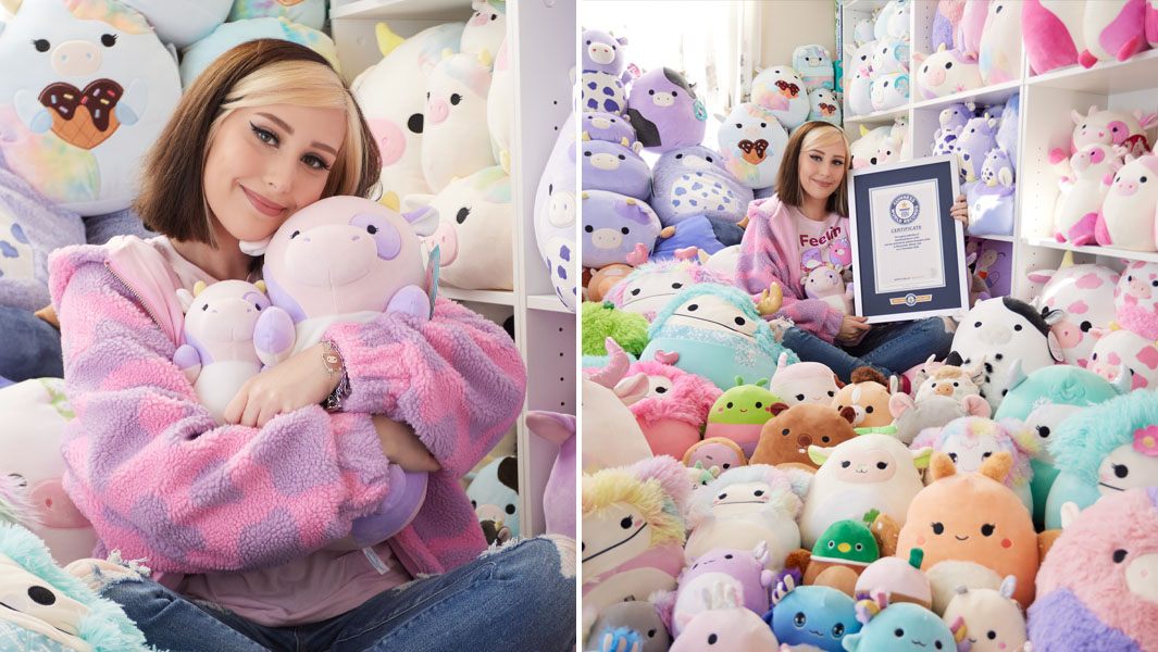 Sabrina showing her soft toys and cert