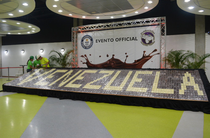 Chocolate bars arranged to spell the word Venezuela