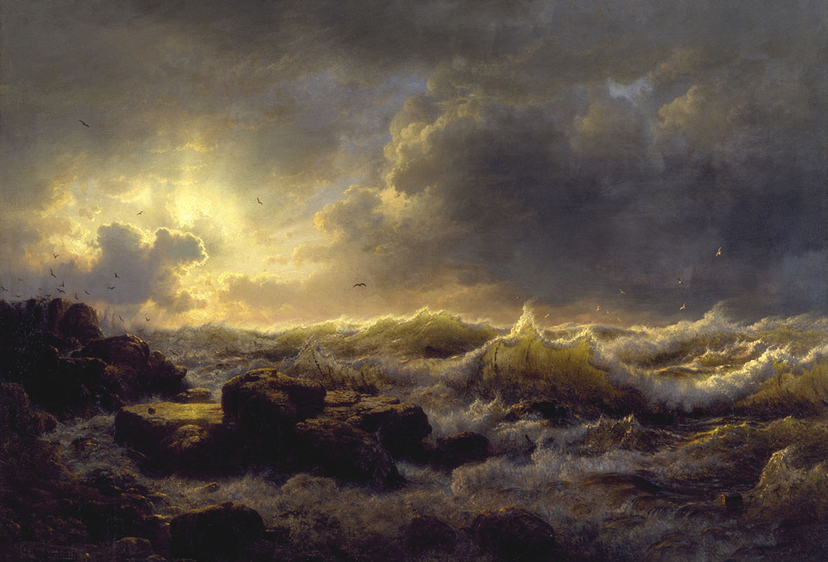 Stormy seas crashing against a rocky coast