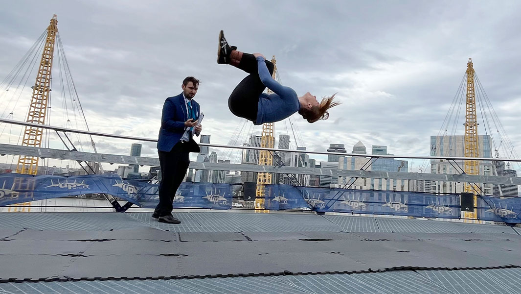 split image of Lucie, Josh and Jodie on the roof of The O2