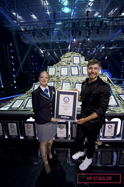 GWR's Emma Salt presents MrBeast with his certificates