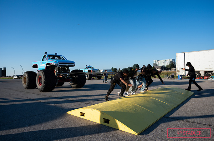 Monster truck being pulled