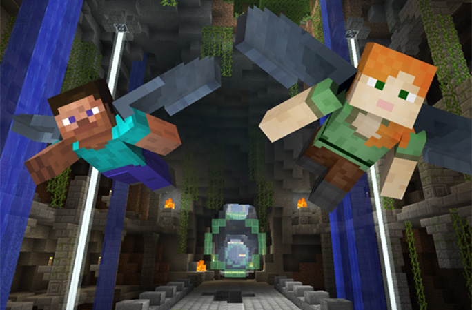 Minecraft characters flying