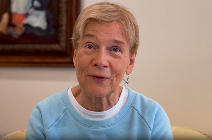 Sarah talking to the camera