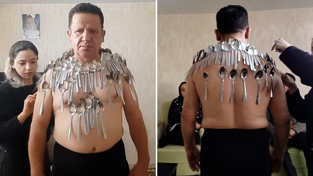 Abofazl from front and back covered in spoons