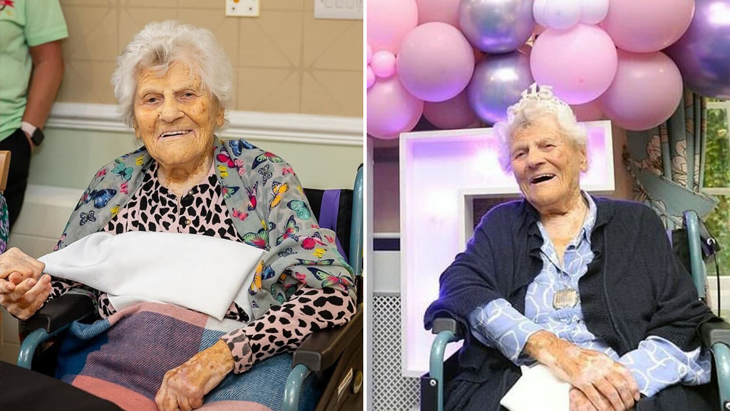 Split image of oldest person Ethel Caterham