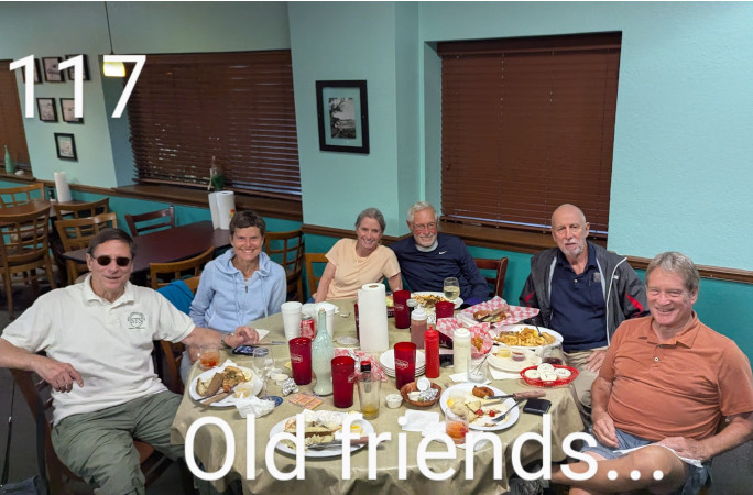 Bob getting dinner with old friends