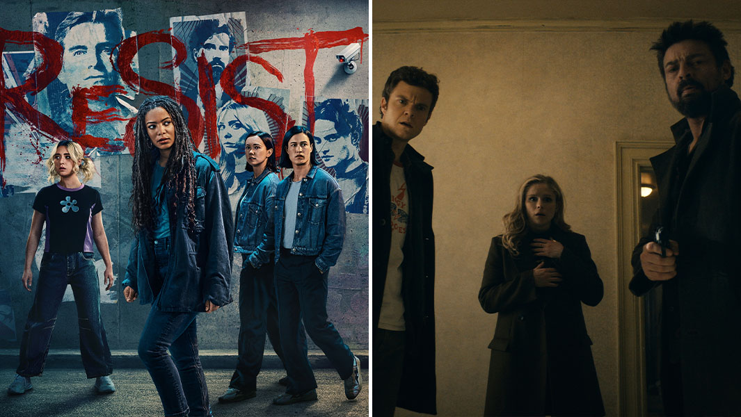 split image showing characters in Gen V and The Boys