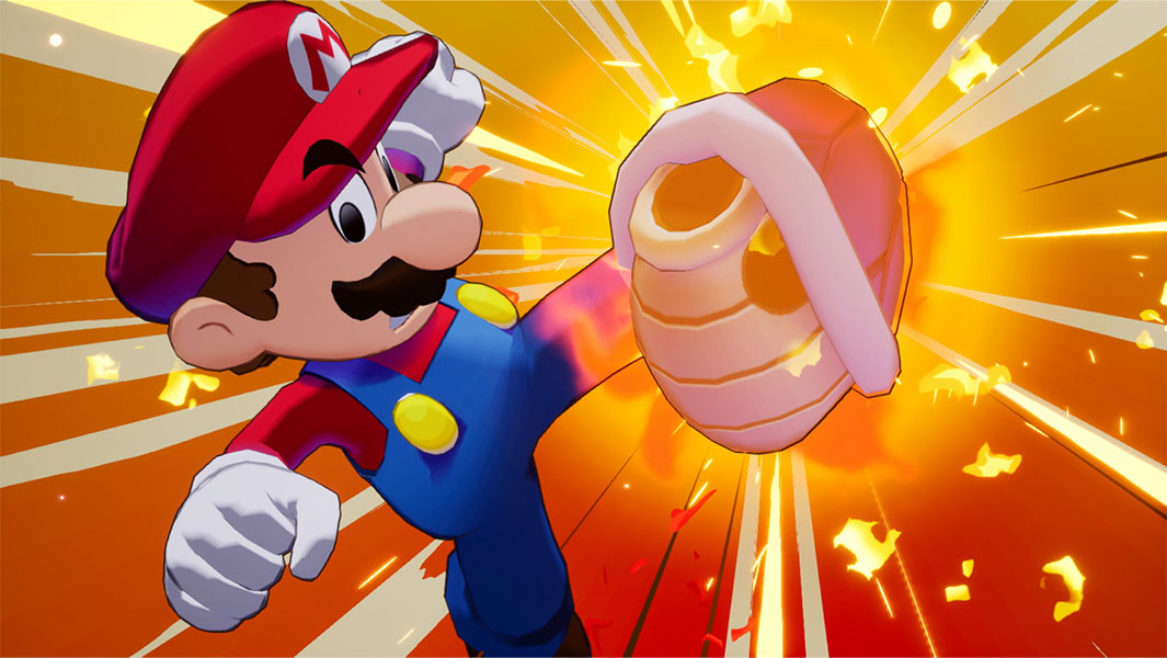 Mario kicking a turtle shell