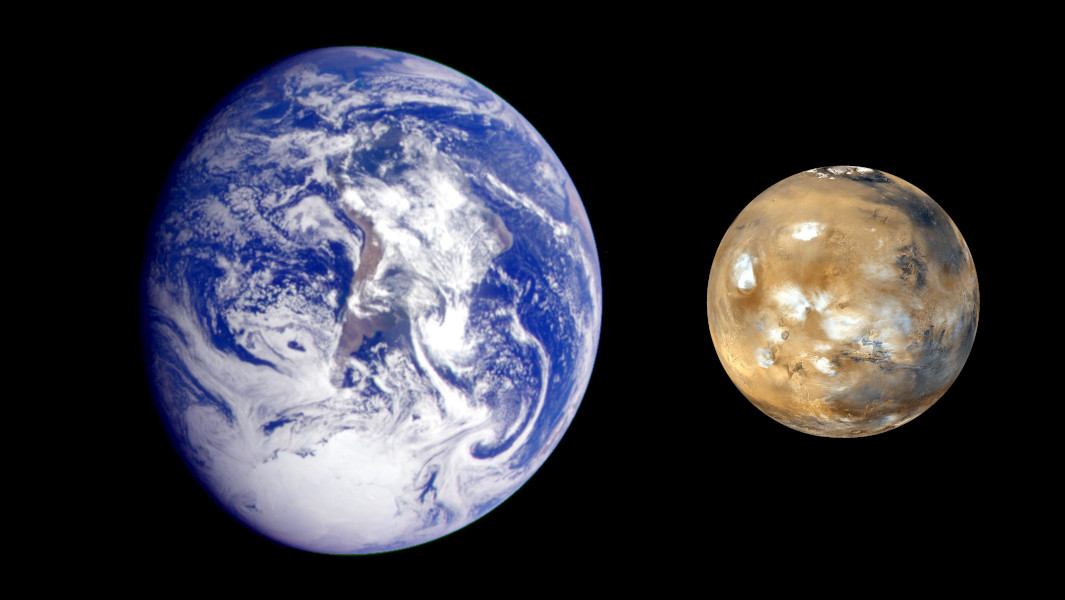 Earth and Mars, composite image by NASA