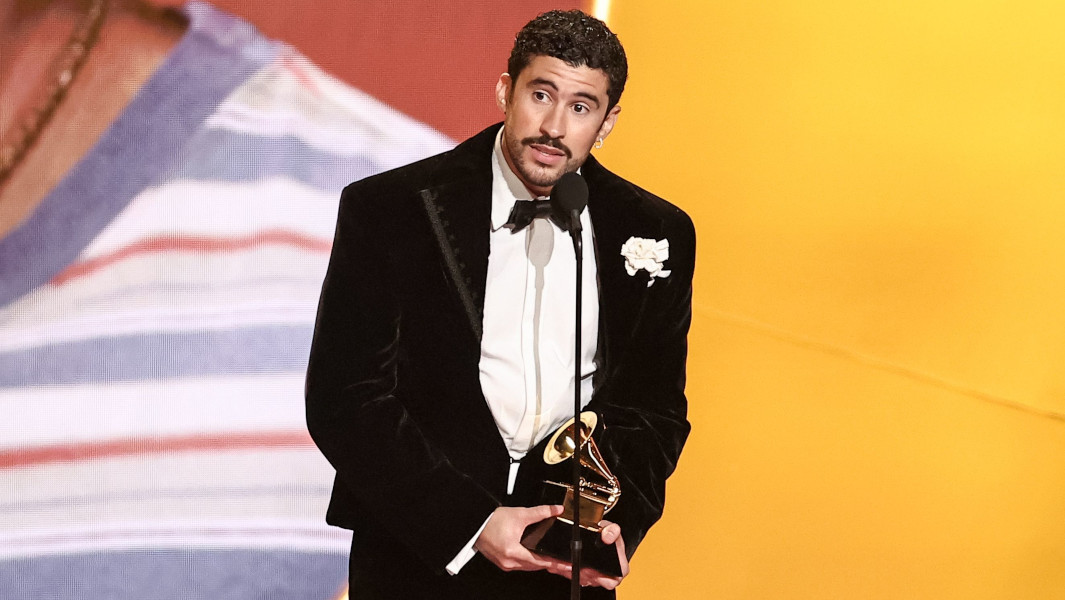 Bad Bunny accepting a 2026 Grammy onstage