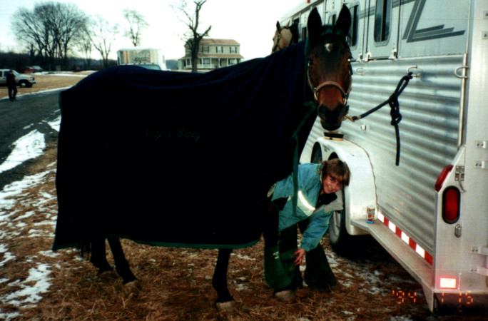 Throwback picture of Paige and Fancy next to a horse trailer