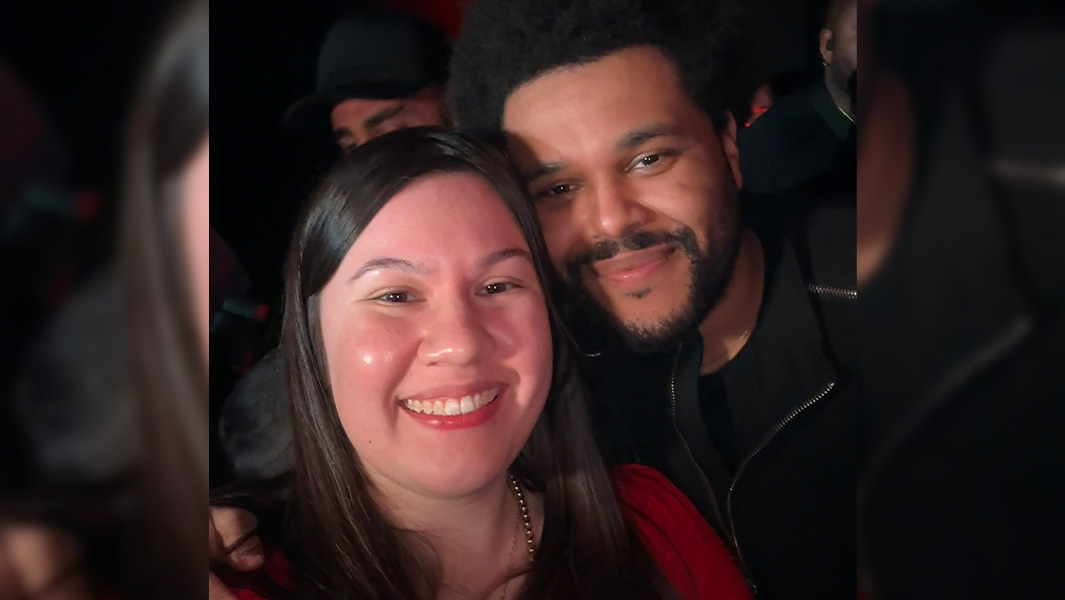 split image of Karla with The Weeknd and her signed GWR certificates
