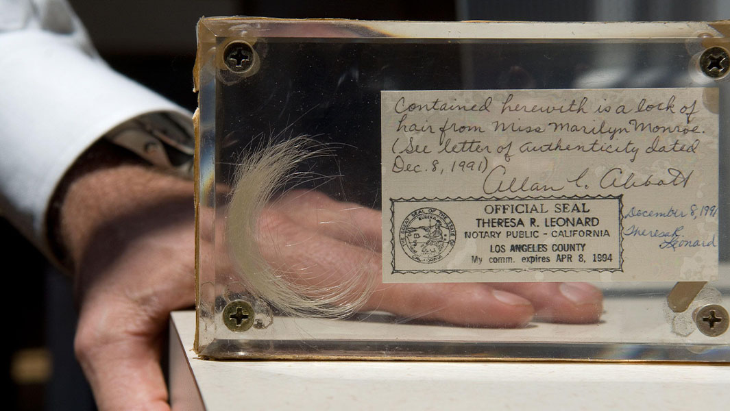 John Reznikoff with some of Marilyn Monroe's hair