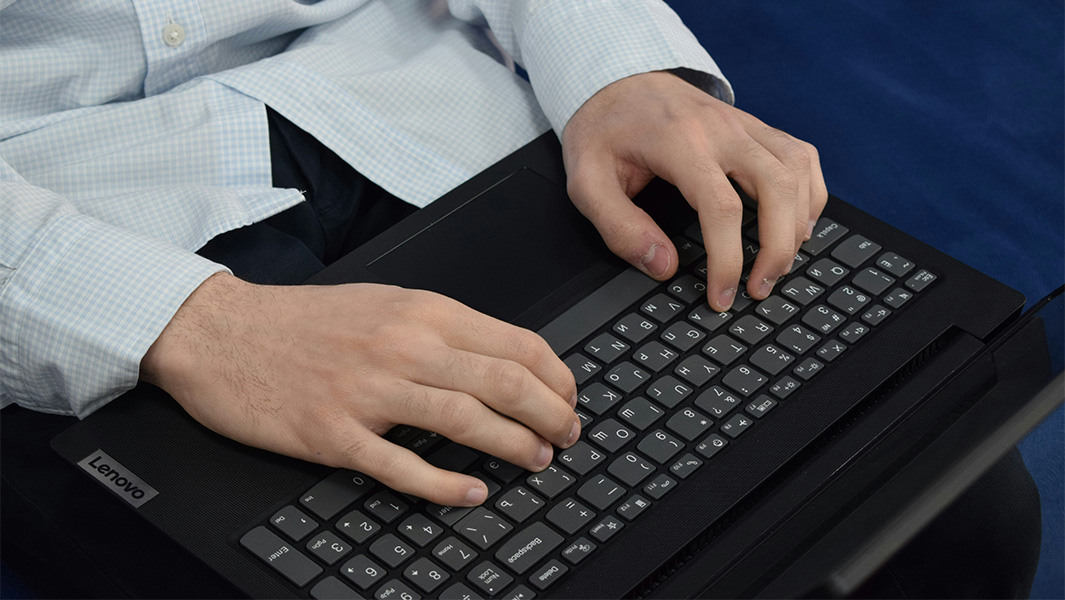 split image of someone on a computer, someone holding a decibel reader, someone in a pool and two people kissing