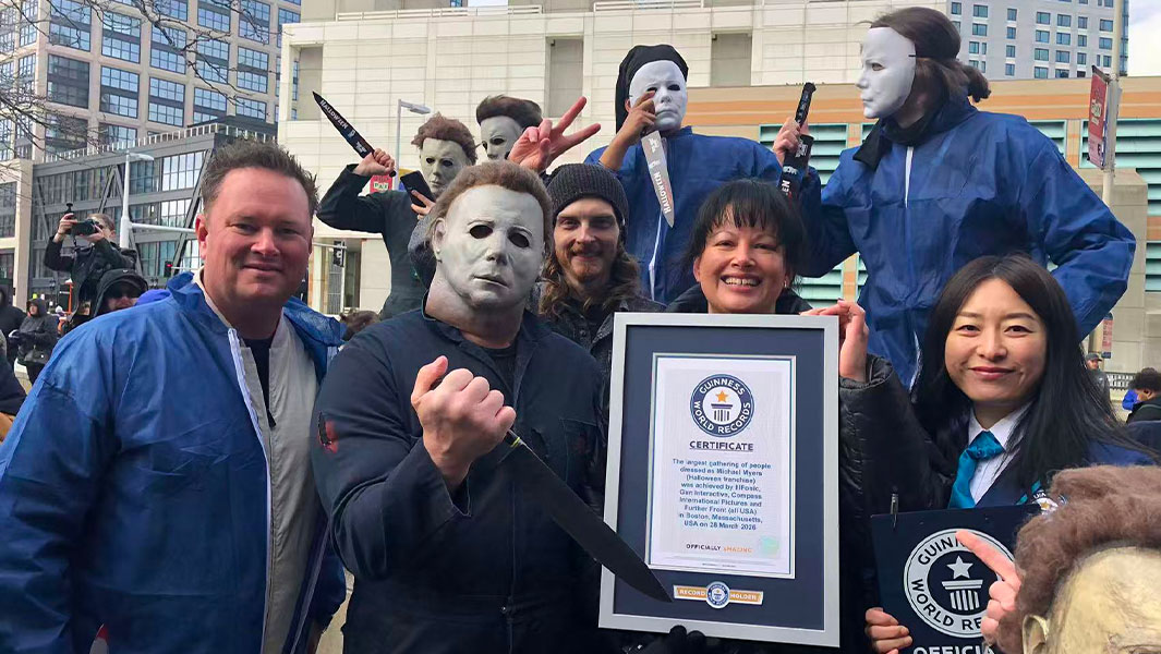 a group of people dressed as Michael Myers from Halloween