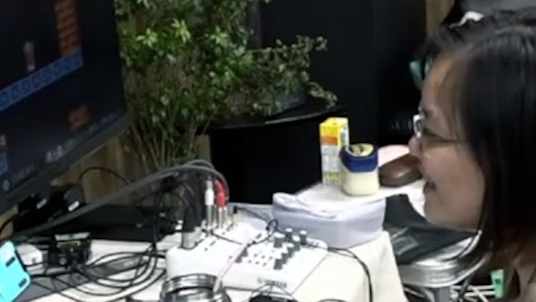 split image of Audrey sitting at desk playing Super Mario games