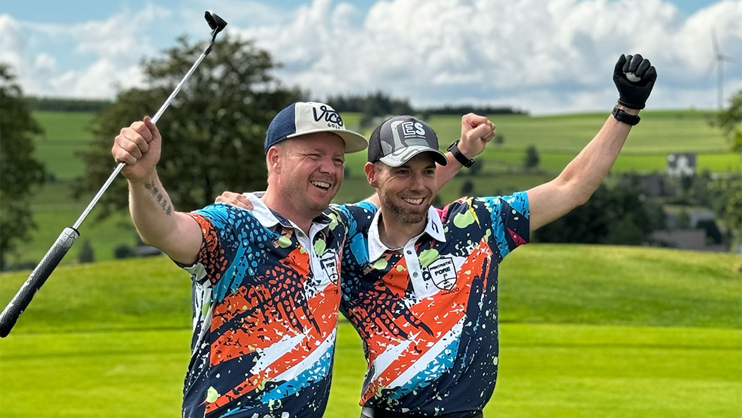 split image of Tim and Marco on the golf course