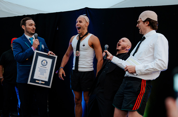 Pitbull being presented with thisa GWR certificate