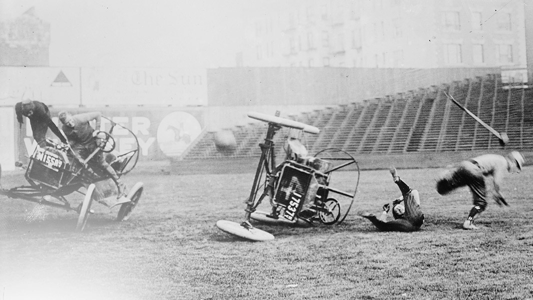 A photograph of a game of auto polo from around 1915
