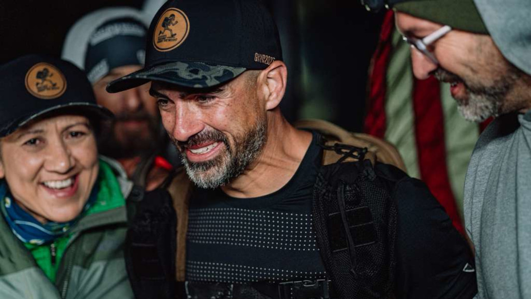 Split image of Mark running and getting emotional as he breaks the record