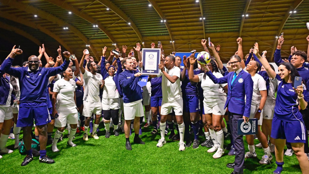 Split image of the team accepting the certificate and celebrating