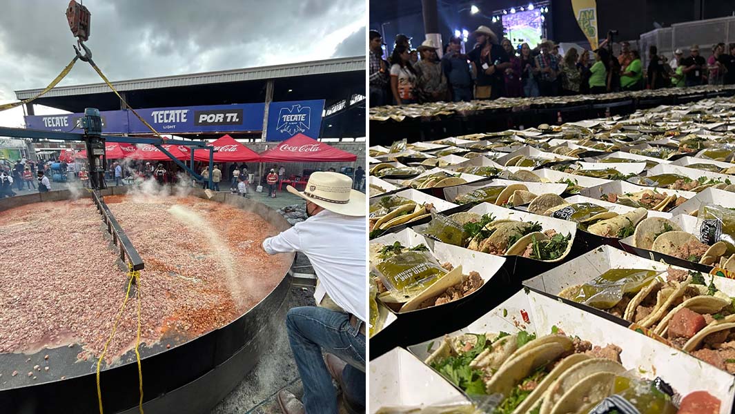 Split image of the largest stir fry and the tacos served at La Discada 2025