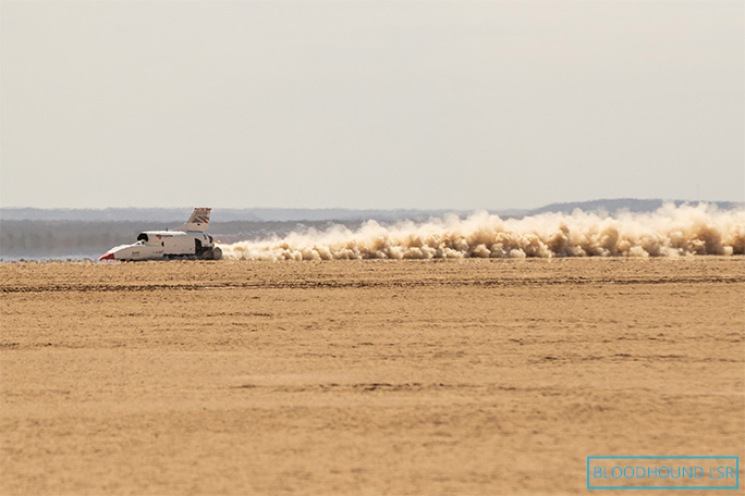 Andy Green with the Bloodhound SSC during the speed test in South Africa