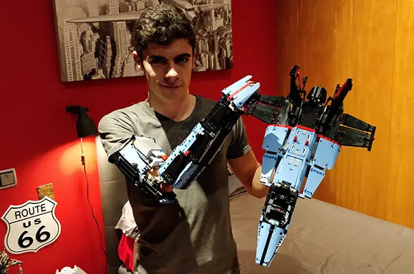 David Aguilar with First functional LEGO prosthetic arm