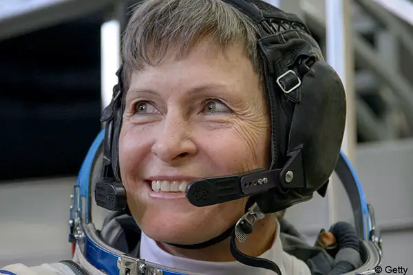 Peggy Whitson wearing headset