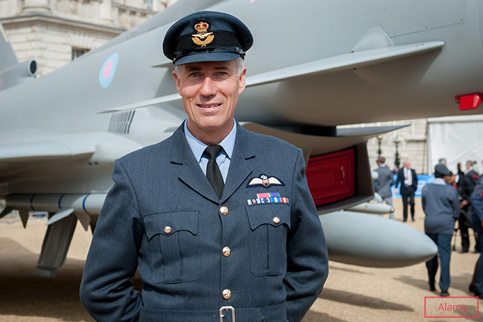 Andy Green poses with a Eurofighter Typhoon at an event held to mark the RAF's 100th anniversary